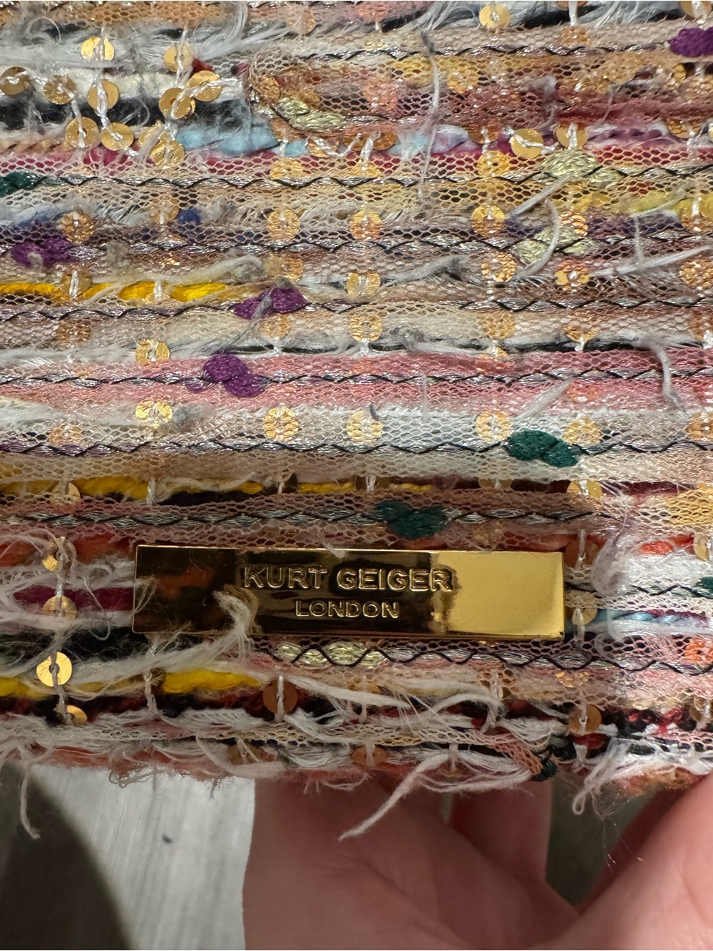 Kurt Geiger Multicolor Tweed Crossbody with Gold Chain - Picture 3 of 5